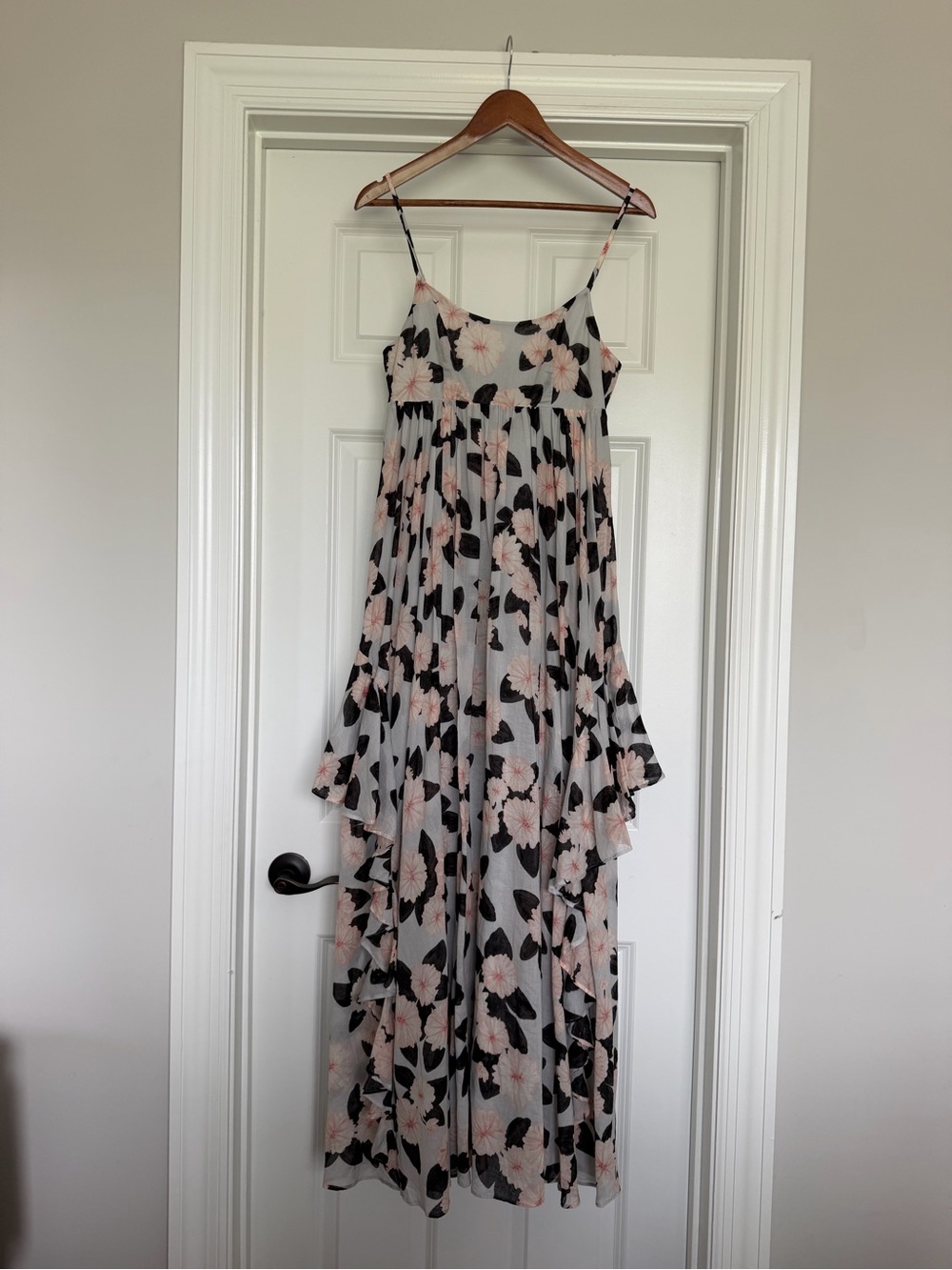 j crew Ruffle maxi dress in peony print